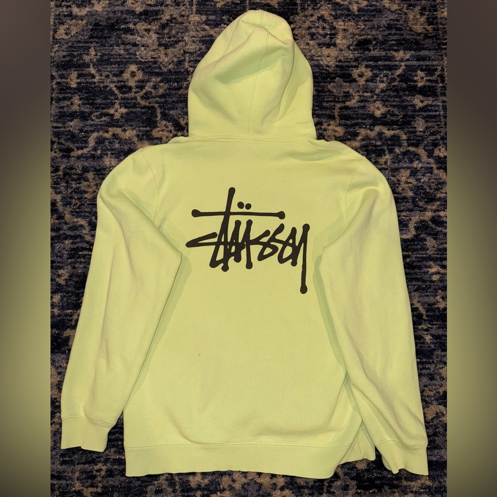 Stussy Neon Green/Yellow Logo Hoodie Size Large